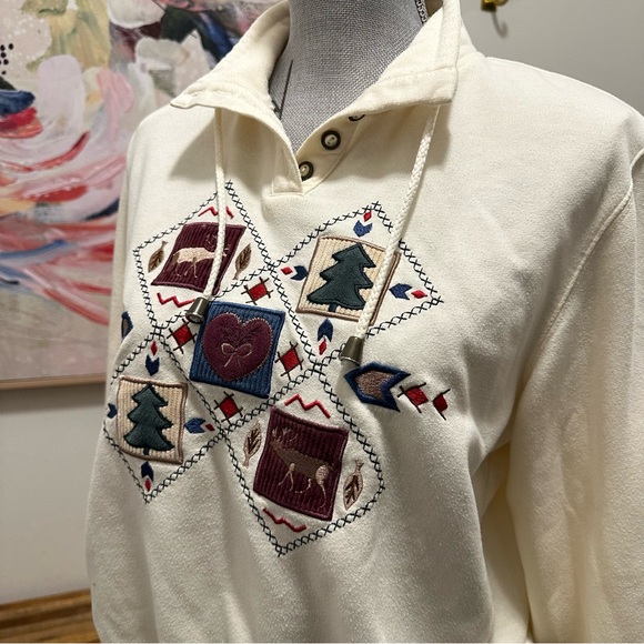 Vintage Alfred Dunner Mock Neck Embroidered Sweatshirt (Petite Small) - Picture 2 of 9